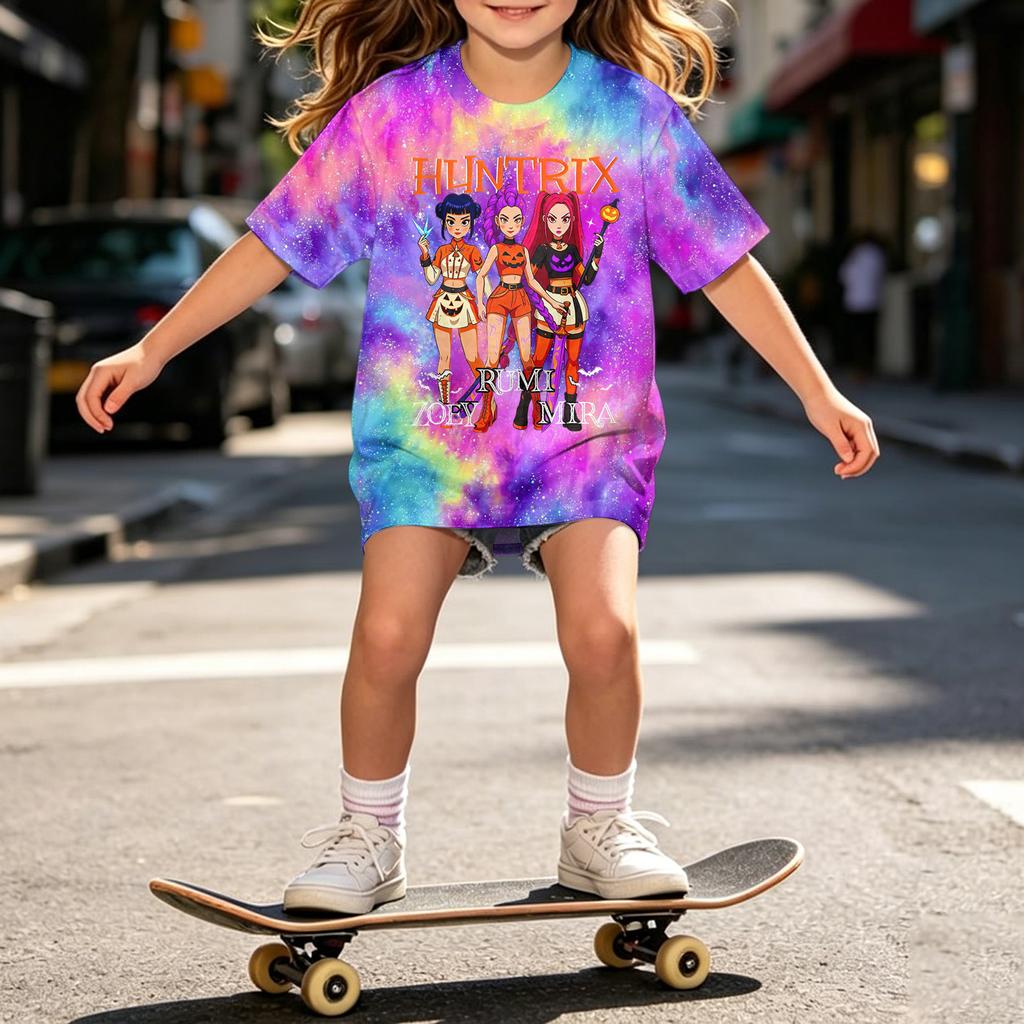 Girls Halloween Short Sleeve T-Shirt for Kids, Print, Loose Fit Casual Cotton Tee, Comfortable Top for Daily Wear