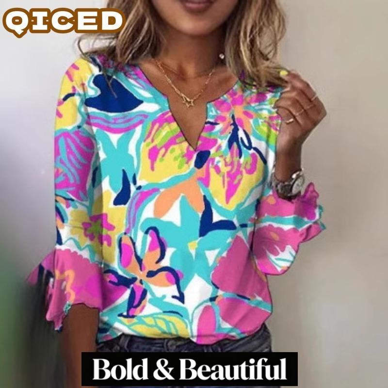 QICED Bluse e Camicie Casual da Donna a Manica Lunga con Scollo a V