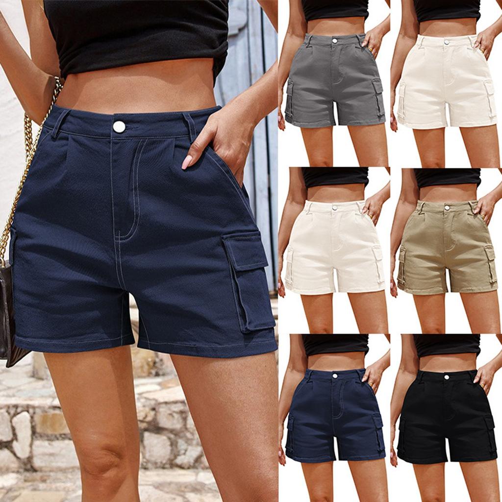 Women's Denim Casual Comfortable Solid Color Workwear Multi-pocket Personality Street Shorts Women