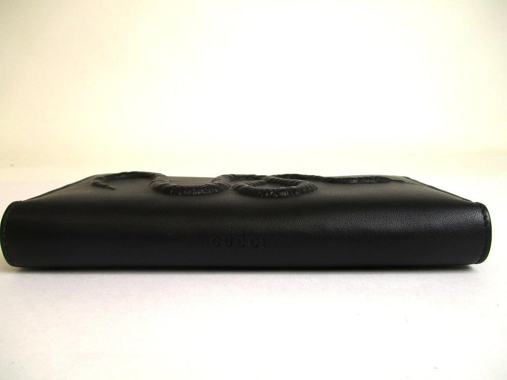 Authentic GUCCI Black Leather Snake Motif Round Zip Long Wallet #a872  Refurbished