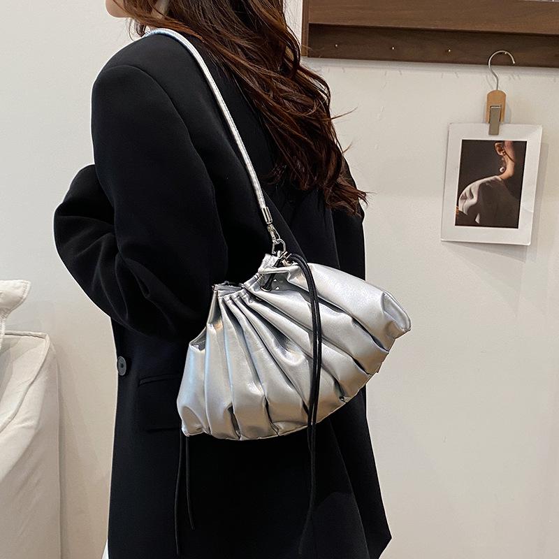 Plissierte Wolke Damen Umhängetasche Knödelform - Trendig, Vielseitig, Großes Fassungsvermögen, Schultertasche mit Kordelzug