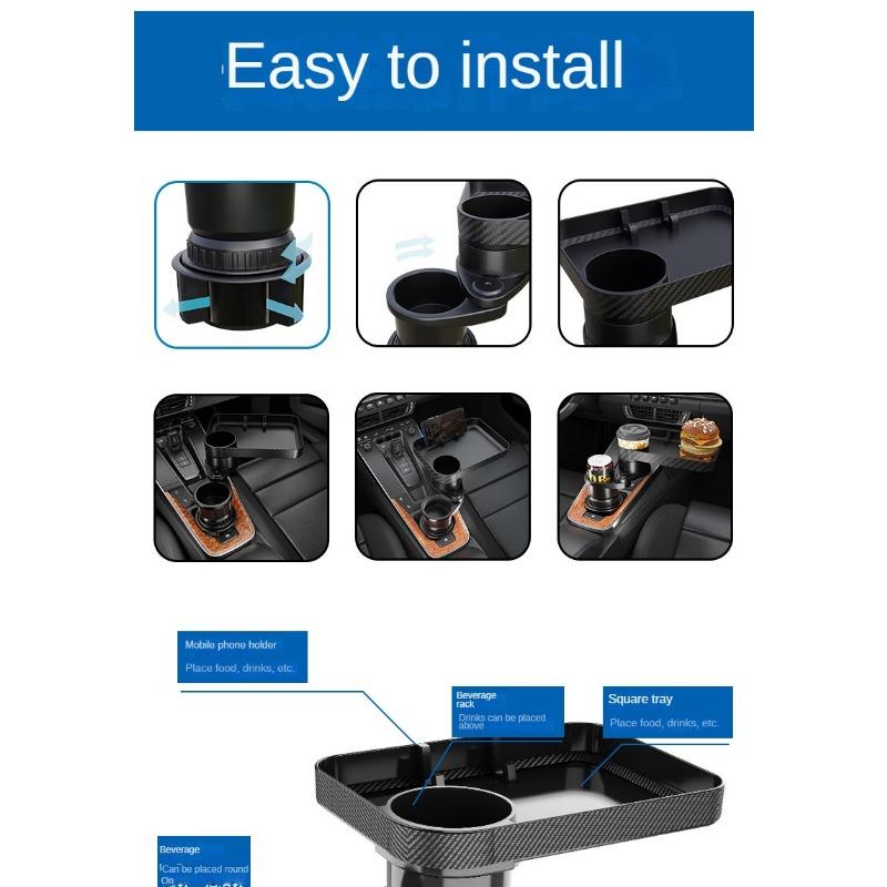 CARFU Fahrzeugmontiertes Tablett, Getränkehalter, drehbar, einer in zwei Teile geteilt, Getränkehalter, Handyhalter, Fahrzeugmontiertes Getränkehaltertablett
