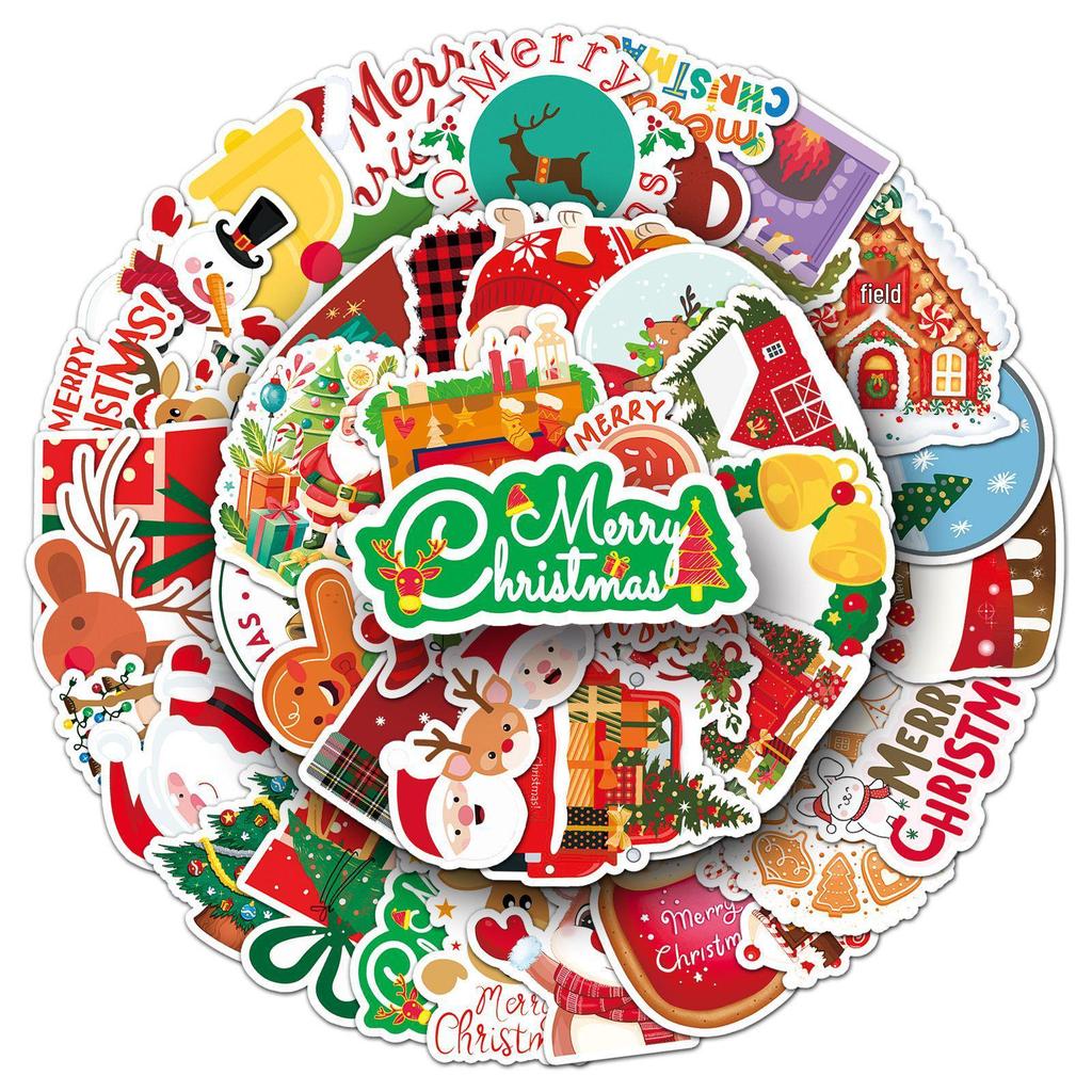 50pcs Waterproof Christmas Cartoon Stickers for Greeting Cards and DIY Journals