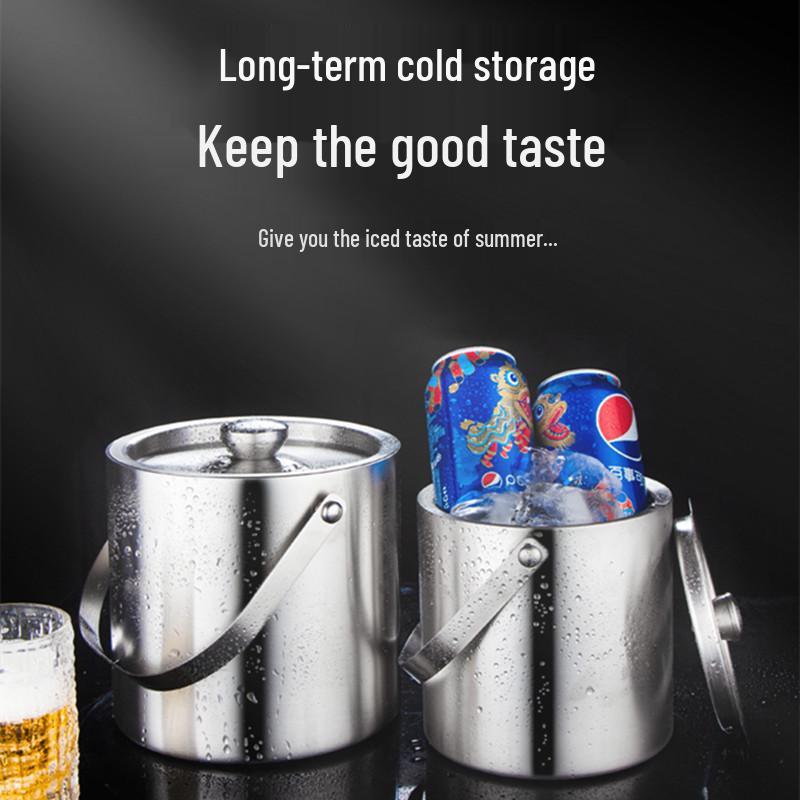 3L Stainless Steel Ice Bucket with Thick Handle, Double-Layer Insulation for Beer, Wine, and More