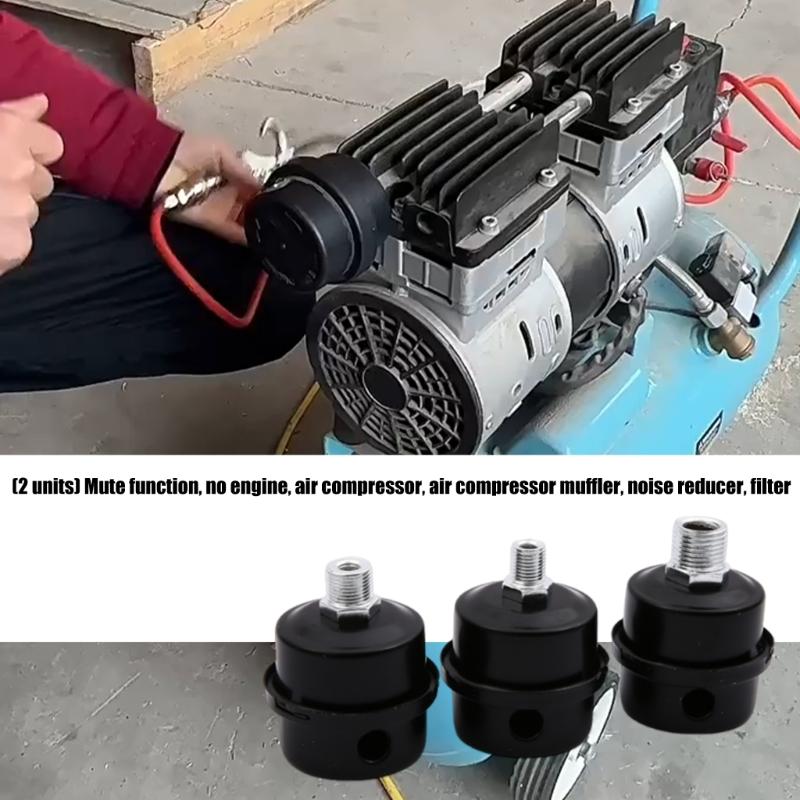 2Pcs Air Compressor Muffler Filter Silencers Metal Air Compressor Intake Filter and Noise Muffler Replacement Parts
