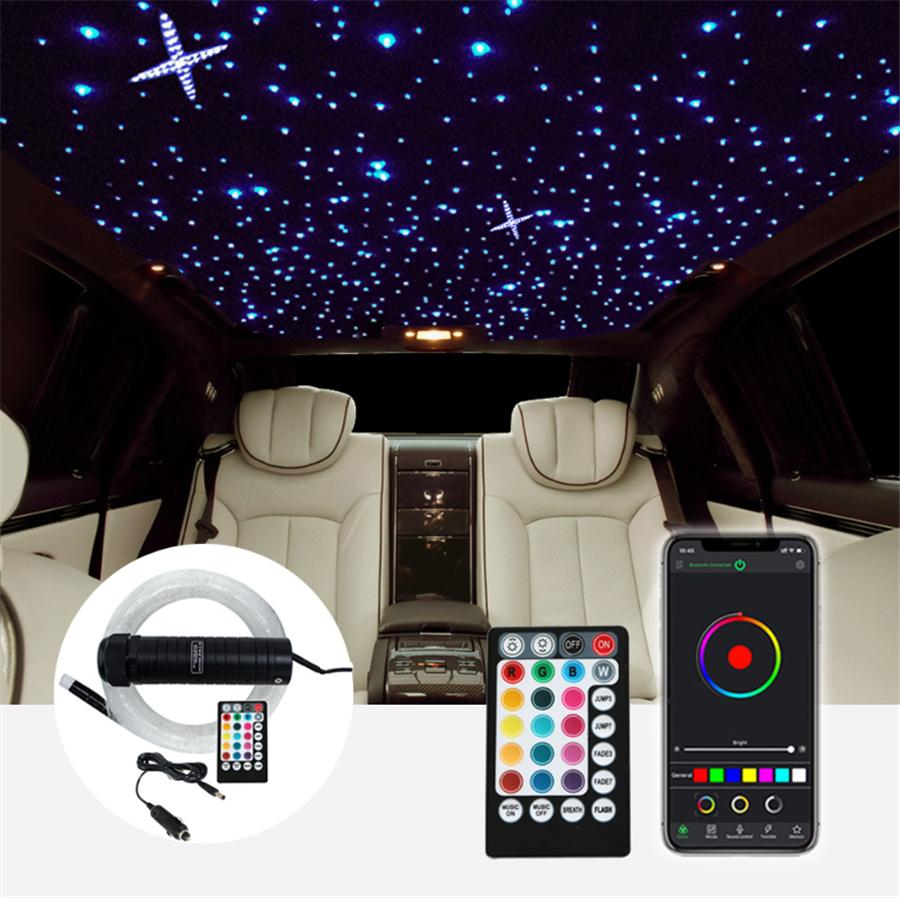 Luces de Estrella para Techo de Coche Dc12V 6W Rgb Led Luz de Fibra Óptica de Plástico Control Remoto RF Control Bluetooth 300 Piezas de Fibra Óptica