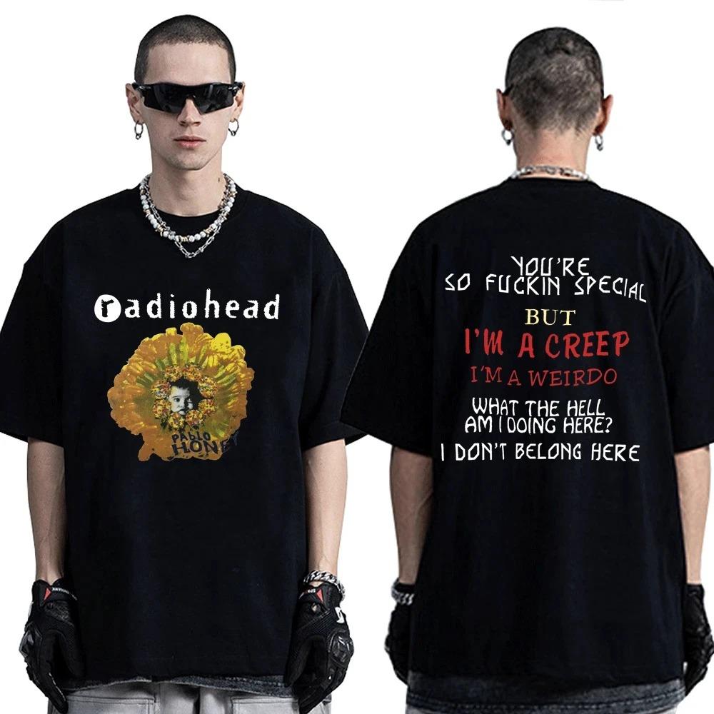 Vintage Rock Band Radiohead T Shirt Men 100% Cotton T-shirts Hip Hop The Bends Music Album Print Tee Shirt Oversize Top