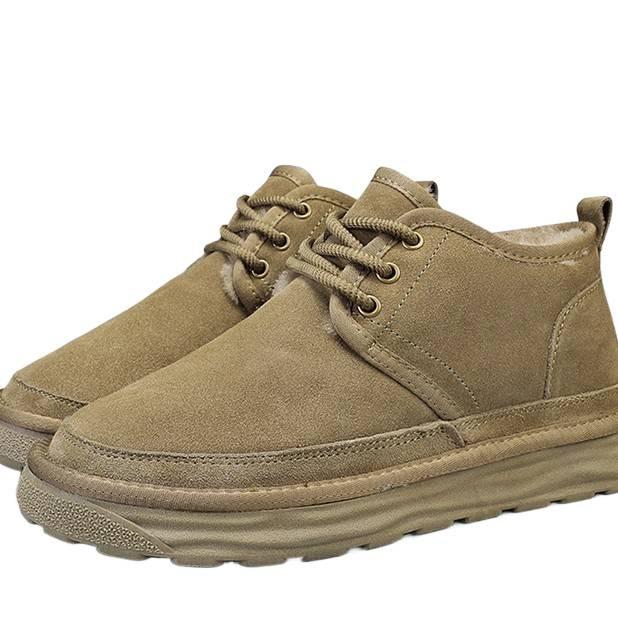 New winter velvet thickened cotton shoes with integrated leather and fur, non-slip thick-soled warm cotton shoes, snow boots.
