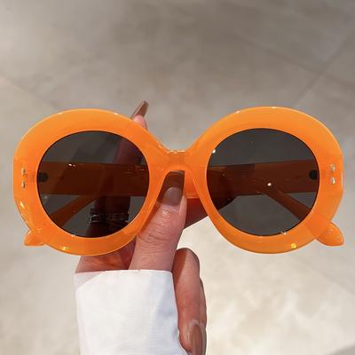 Nuovo paio di Occhiali da Sole rotondi da Donna, semplici tinta unita versatili con decorazione a chiodino di riso Occhiali da Sole
