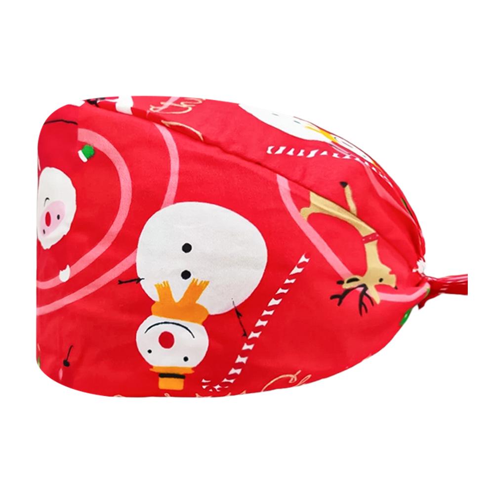 Cute Christmas Cartoon Surgical Cap - Comfortable Cotton Dustproof Head Cover for Chefs & Nurses