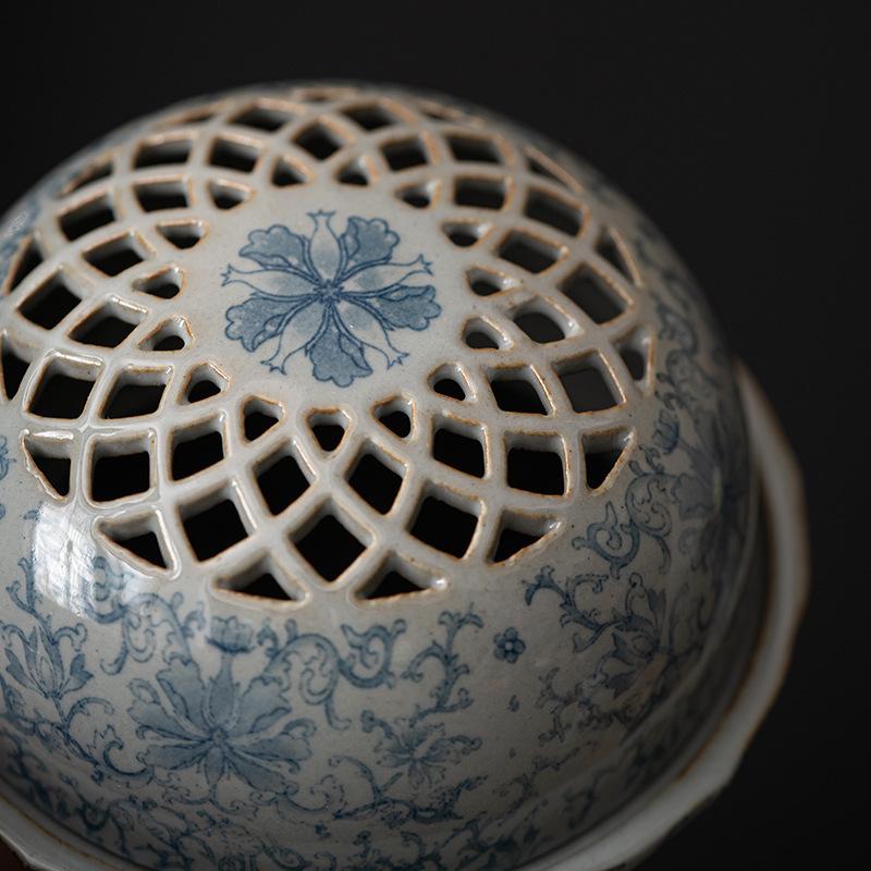 Chinese Retro Blue and White Ceramic Incense Burner Ornament