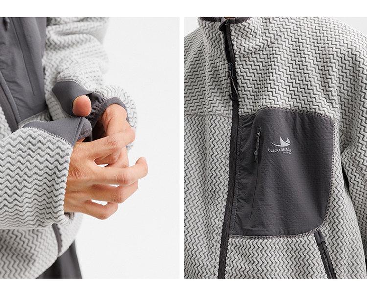 Unisex Outdoor Color Block Fleece Hiking Jacket with Stand Collar