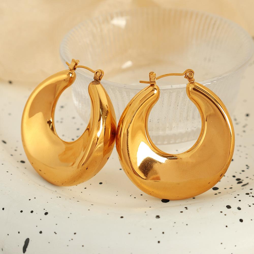 European and American Simple Design Versatile Earrings 18K Gold-plated Stainless Steel Geometric U-shaped Earrings Personalized Women