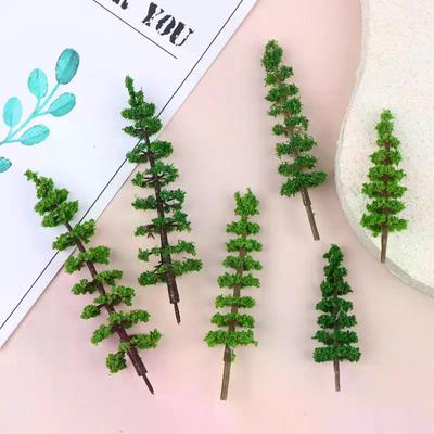 10Pcs Simulation Mini Green Tree Model Dollhouses Garden Landscape Ornaments Dollhouse Railway Street Scene Decoration