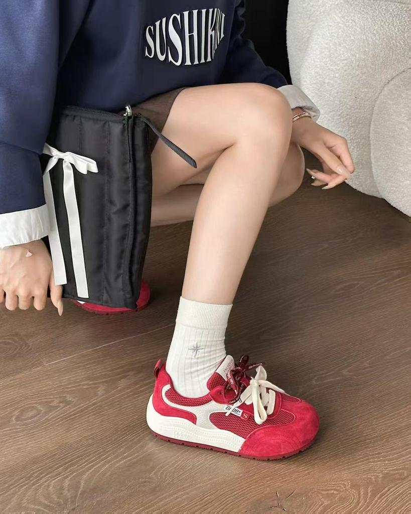 2025 Women's Round-Toe Color-Block Sneakers: New Autumn Fashion, Breathable, Thick-Soled German Trainers