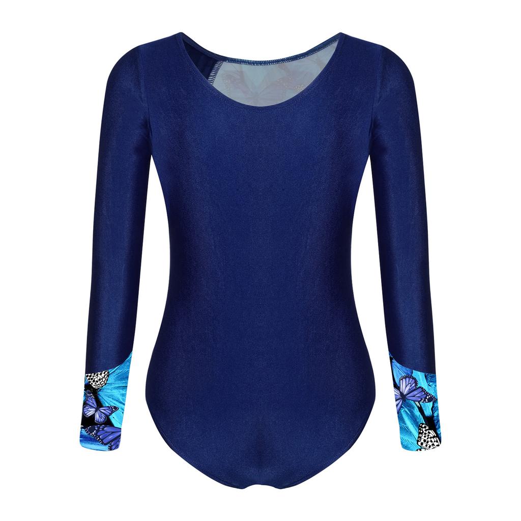 Mädchen Turnanzug Gedruckt Patchwork Glänzende Strassstein-Verzierung Langarm Overall Bühnenkostüm