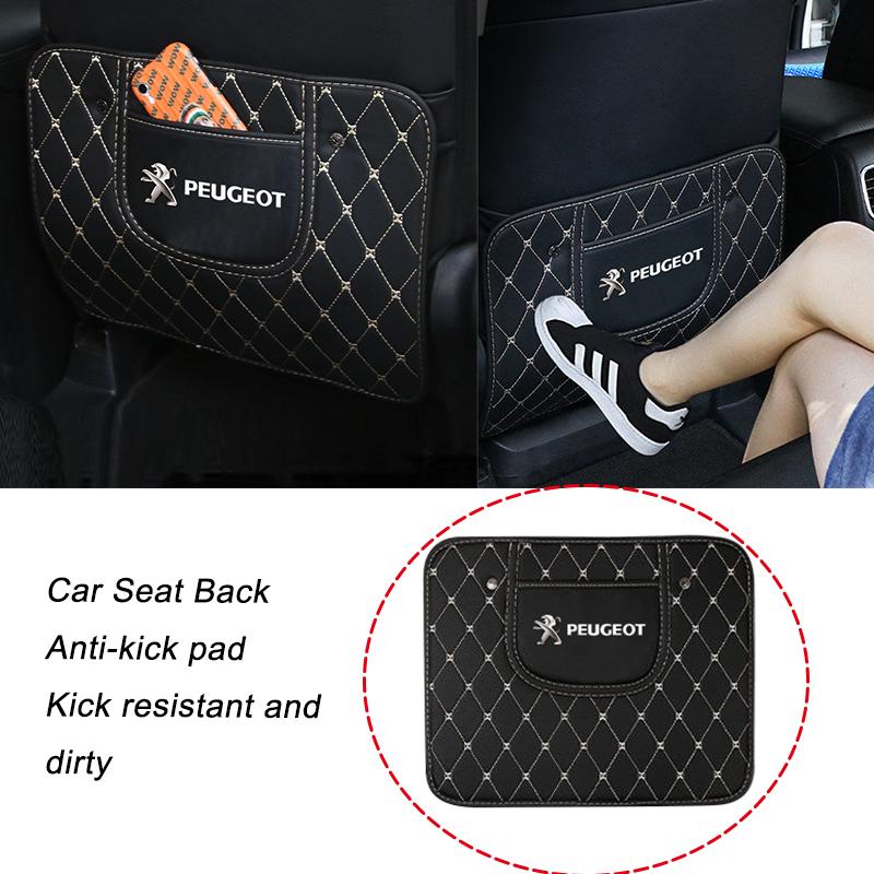 Leather Car Anti-Kick Mats Auto Seat Back Protector Cover For Peugeot 208 308 206 307 207 301 407 508 2008 5008 406 408 607 4008