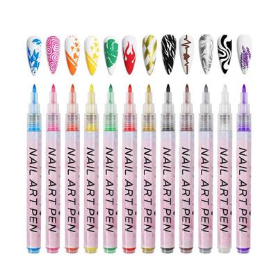 12 Colors Nail Art Pen Quick Dry Waterproof Painting Graffiti Acrylic Pen DIY Design Abstract Line Nail Art Beauty Tool Supplies