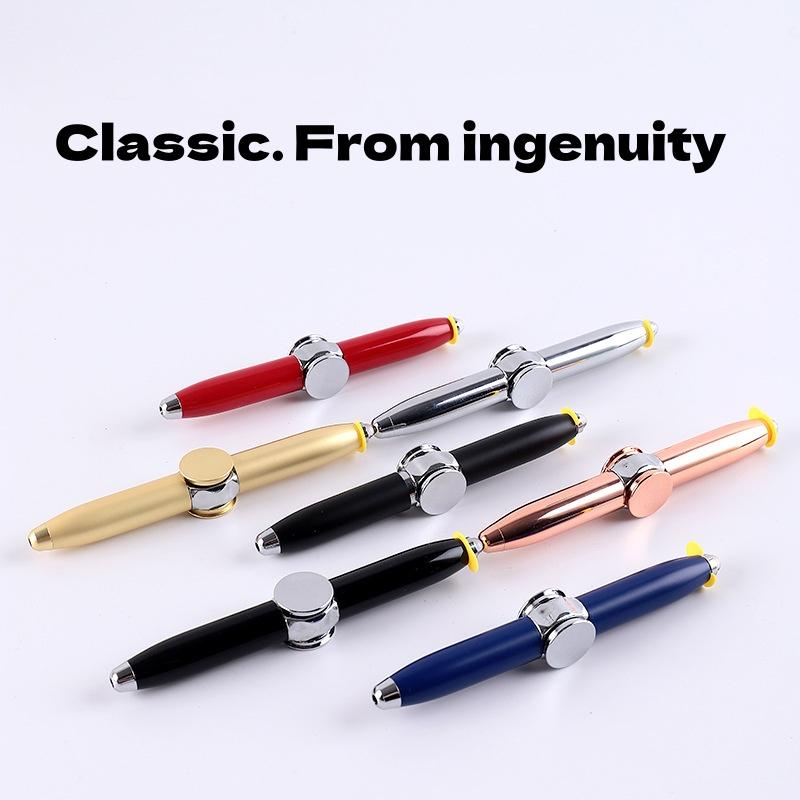 Decompression Multifunctional Finger Rotate Luminous Gyro Pens Toy Fidgets Spinner Led Light Ballpoint Pen Metal Gyro Pen Gift