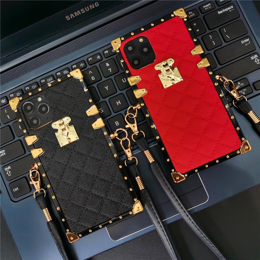 Lammfell-Quadrat-Leder-Lanyard-Hülle für Samsung S23 S22 S21 Ultra S20 Fe A14 A54 Z Flip 3 A13 A23 A33 A53 A12 A22 A32 A52 A51/iPhone/TCN CAMON/Redmi