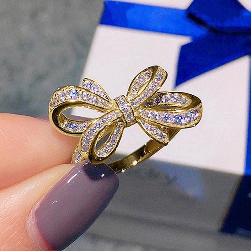 Romantic Bow Shape Cubic Zirconia Wedding Bands Rings for Women Fancy Anniversary Gift Statement Rings Luxury Jewelry New