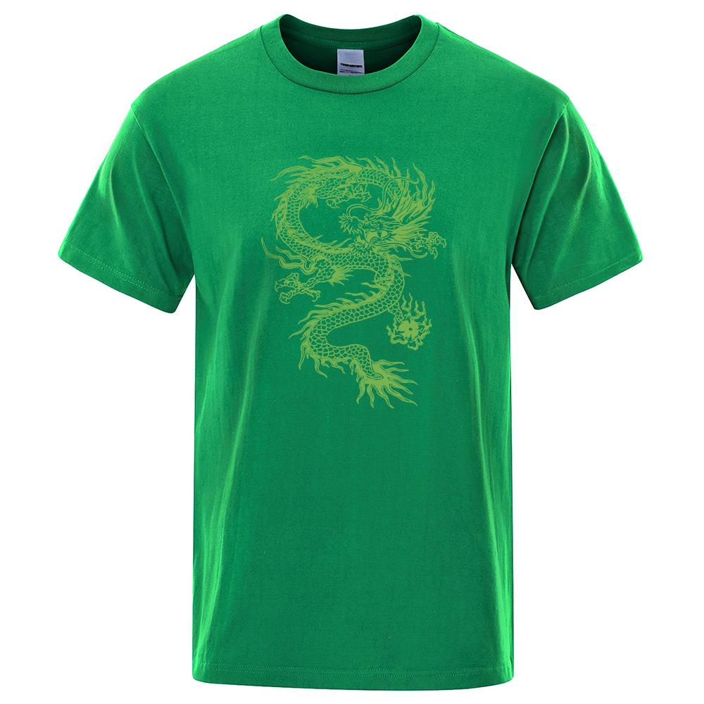 

Новые летние футболки с графическим принтом Зеленый дракон, мужская футболка модная свободная из чистой хлопчатобумажной ткани, мужская футболка с круглым вырезом, уличная одежда 4XL