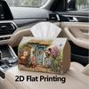 1pc, 2d Flat Printing, Tissue Box Rustic Flower Basket Bicycle Wicker Chair Country Cottage Door Pattern Printing Party Tissue Box, Multifunctional Ki