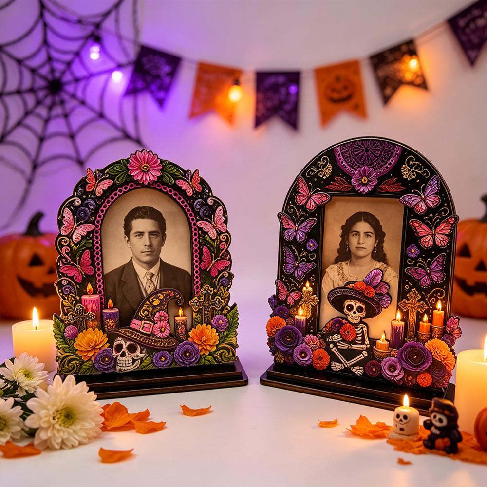 Spirit Of Day Of The Dead Wooden Picture Frame With Handcrafted Design For Memorials And Decor