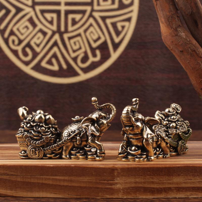 Brass Ornament Treasure Bowl Elephant Pulling Cart Home Craft Living Room Gift Decoration