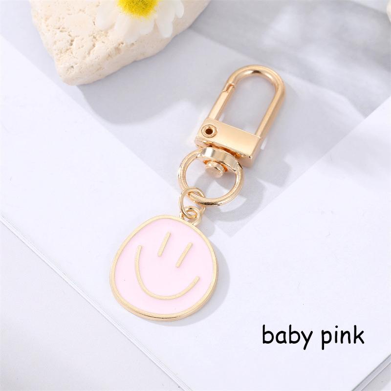 Lovely Smile Face Keychain Cute White Purple Yellow Pink Blue Black Enamel Metal Key Ring Bag Accessories For Women Ladies CLE