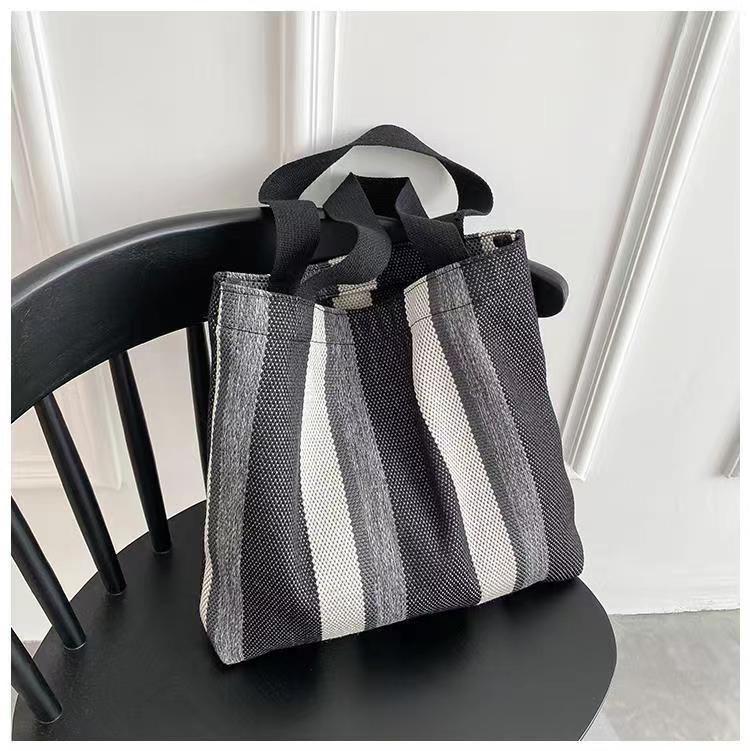 

Simple Retro Handbag Small Fresh Striped Canvas Bags For Womencasual Literature And Art Large-Capacity Shoulder Bag Female