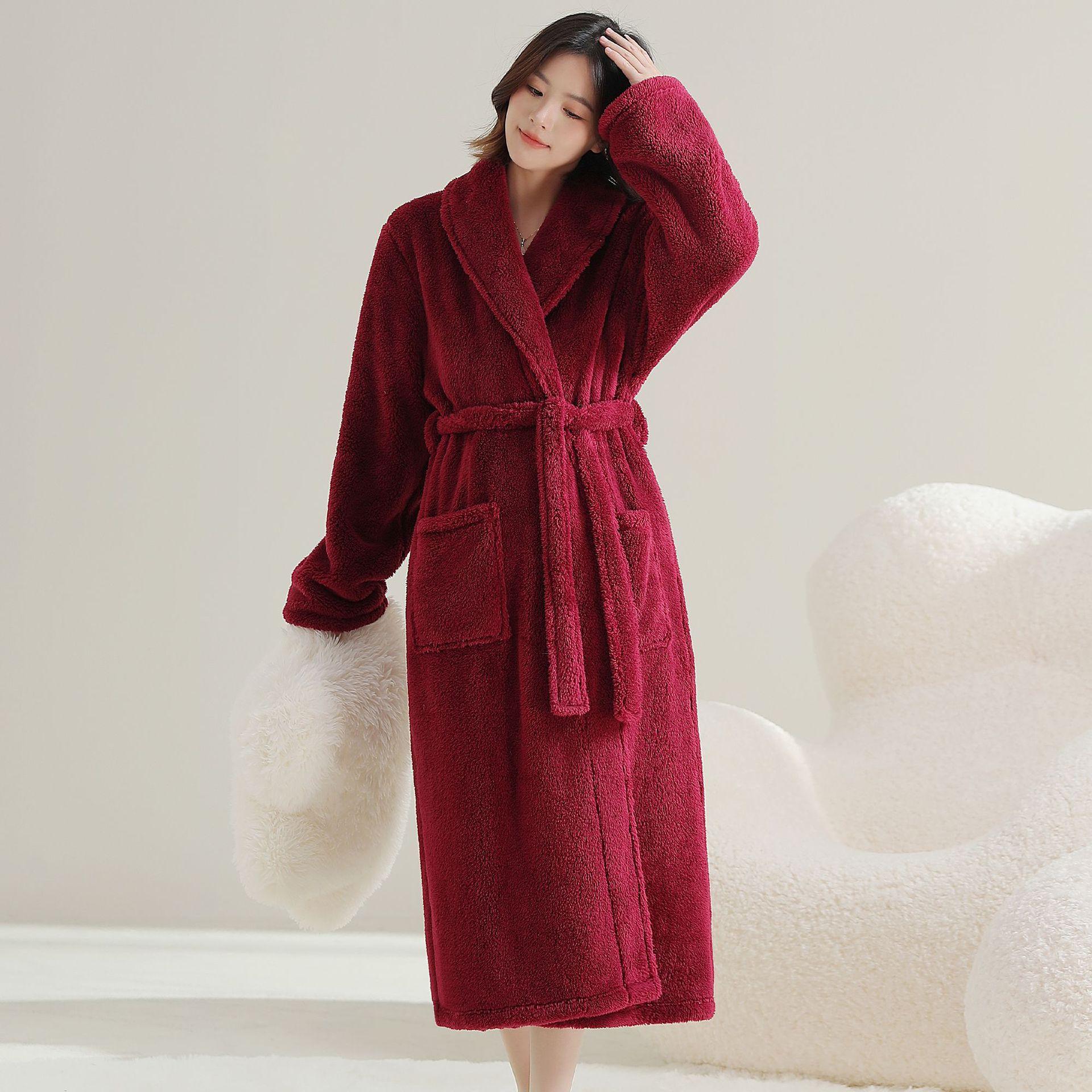 

GMXIA Bathrobes for Women, Winter Flannel Bathrobes for Couples, Coral Fleece Bathrobes for Men and Women, Mid-length Pajamas for Home Wear XL