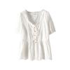Plus Size Women Clothing [Popular Beautiful Shirt This Year] Chubby Girl Summer Lace Embroidered Hollow Slimming Short Sleeve Shirts