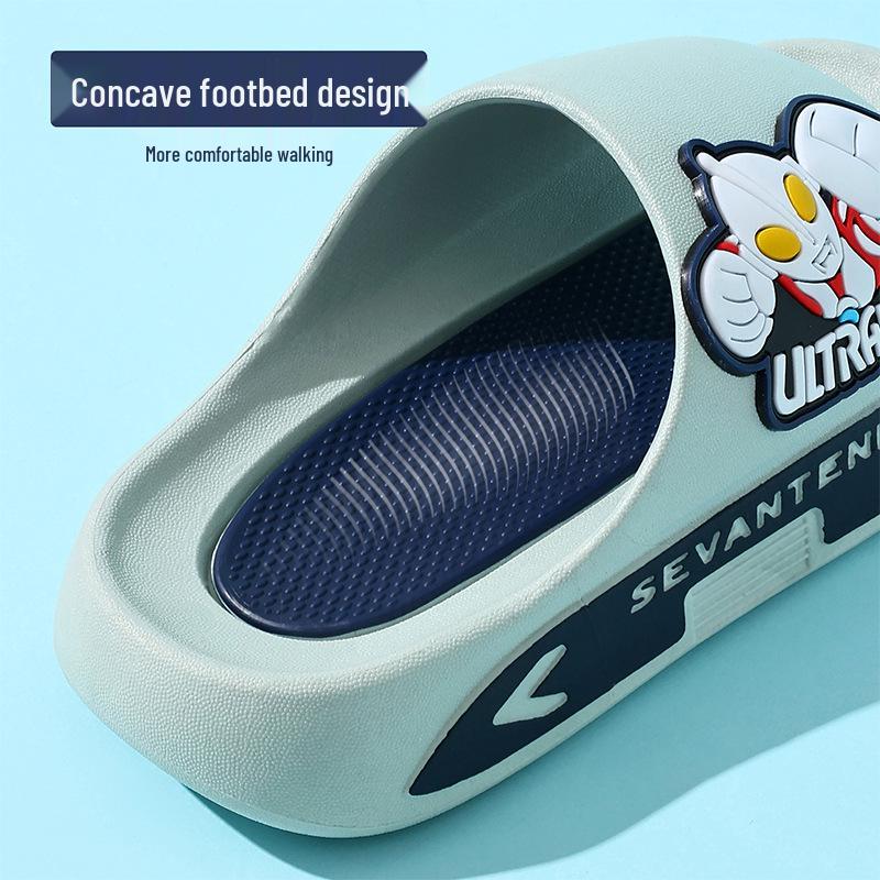 Ultraman Cartoon Summer Sandals for Kids: Parent-Child Style, Non-Slip, Soft Sole for Home, Bath, and Outdoor Use.