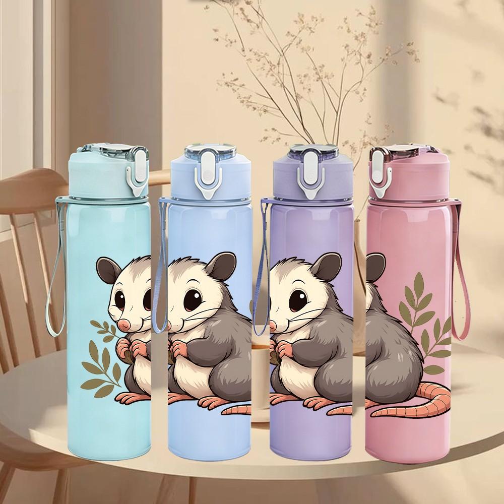 1PC Mouse Floral Illustration 750ml Color Plastic Sports Water Bottle Leakproof Flip Straw Lid Suitable for Sports Office Home Use