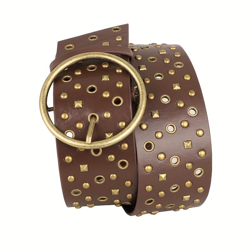 Women's Belt Retro Fashion Hollow Out Large Circular PU Leather Waist Closure Feature Rivet Decoration, Pair With Skirts, Coats