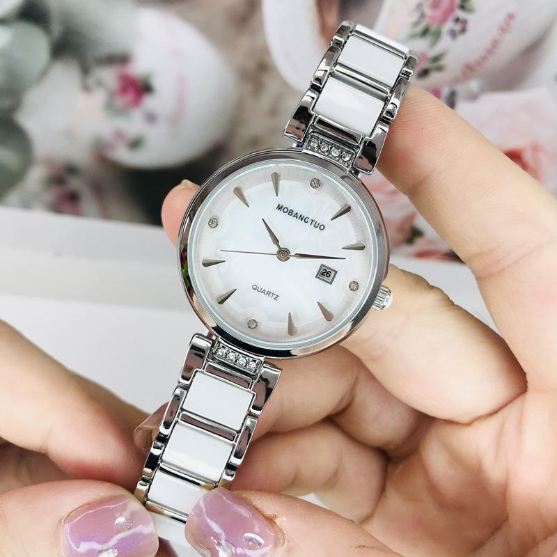 White Ceramic Women S Watch Women S Simple Fritillary Face Calendar Fashionable High-End Niche Light Luxury Women S Watch