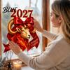 Decorative Wall Stickers 2027 Year of Goat Window Cling, Static Decal with Red Bow, Chinese Easy Apply Art New Glass Sticker, Reusable PVC Decor