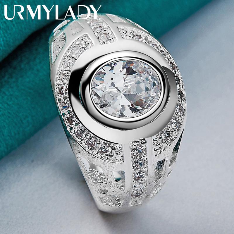 Orologio URMYLADY Argento Sterling 925 Zircone Rotondo Anello 6-10 Per Donne Gioielli Moda Charm