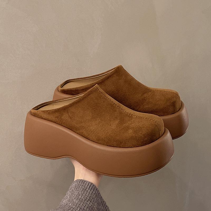 Retro thick-soled bag head and half slippers for women to wear, new spring lazy one-pedal casual height increase