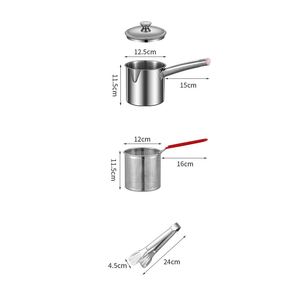Stainless Steel Kitchen Deep Frying Pot With Strainer Basket Tong Chicken Fried Pan Strainer Cooking Tools