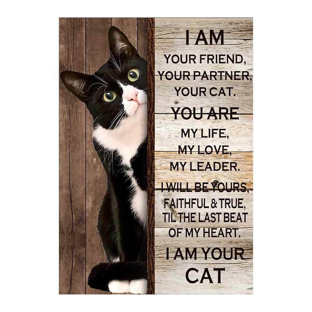 

Забавный подарок для любителей кошек Я твой друг твой партнер твоя кошка Винтажная металлическая табличка для дома спальни гостиной настенный декор 20x30cm