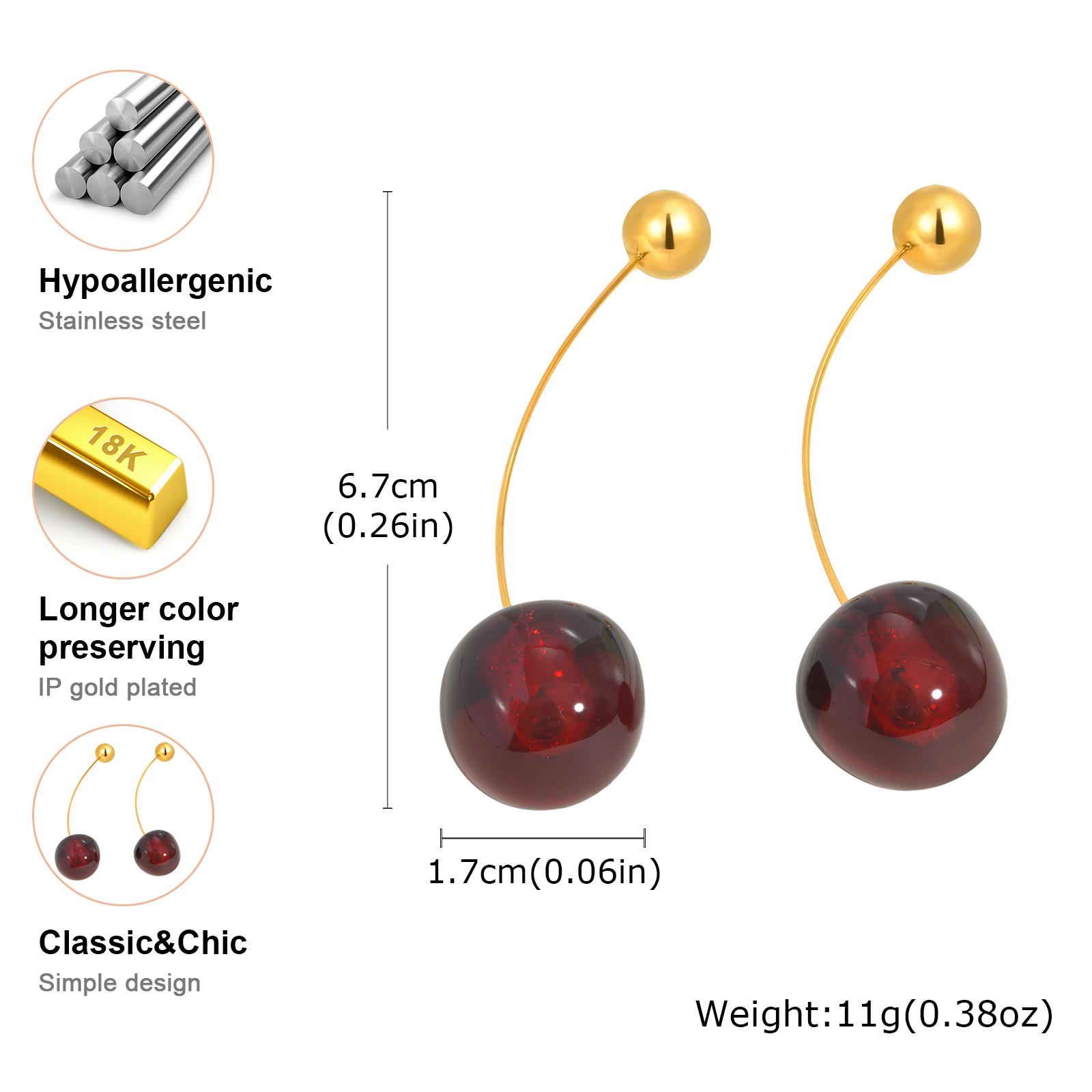 Sweet Cherry Earrings for Women, Stainlesss Steel Cherry Dangle Earring  Kpop Jewelry Trendy Accessories