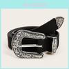 Retro Western Style Womens Double Buckle Belt With Floral Embellishments For Casual Wear
