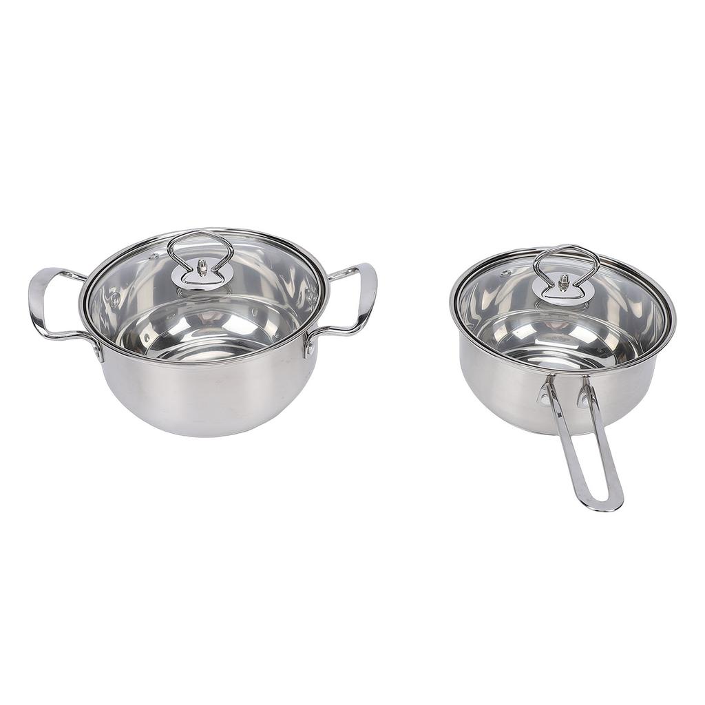 Cooking Pots Set Stainless Steel Milk Pot and Double Handle Soup Pot with Lids Easy To Clean for Kitchen