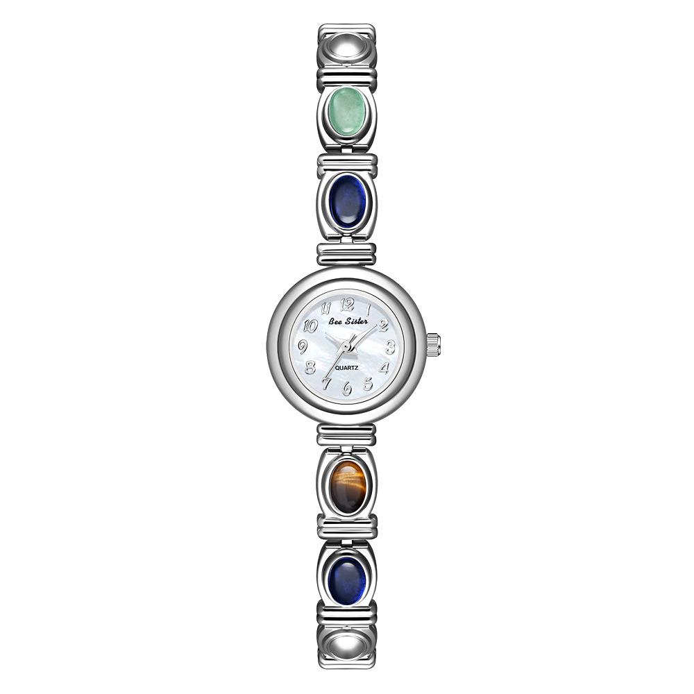 NEW Luxury Circular Dial Women's Watch Lucky Natural Jade Colorful Jewelry Quartz Ladies Wristwatch Waterproof Watches for Women