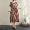 Real Shot Summer New Cotton and Linen Literary and Retro Ethnic Style Waist Thin Short-sleeved Dress Women