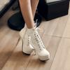 High Heeled 14cm Short Boots for Women, Front Lace Up, Side Zipper, Waterproof Platform, Slim Heel Boots Womens Shoes