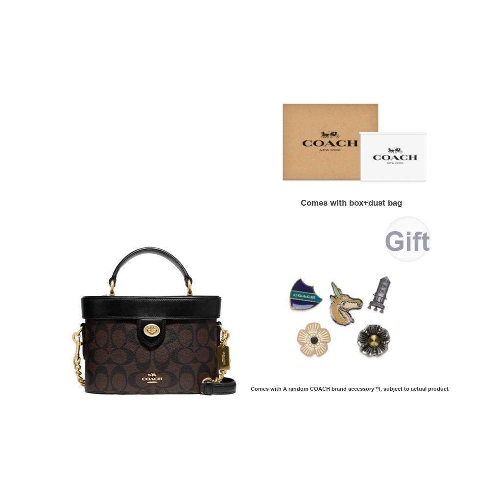 Coach Kay 20 Classic Monogram Logo Zipper Closure PVC Leather Box Bag Shoulder Crossbody Handbag Small Women handbag Brown Black 78277-IMAA8