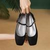 Flats Shoes Women Square Headed Flat Bottomed Mary Jane Shoes 2025 New French Retro Silk Single Shoes for Women Zapatos Mujer